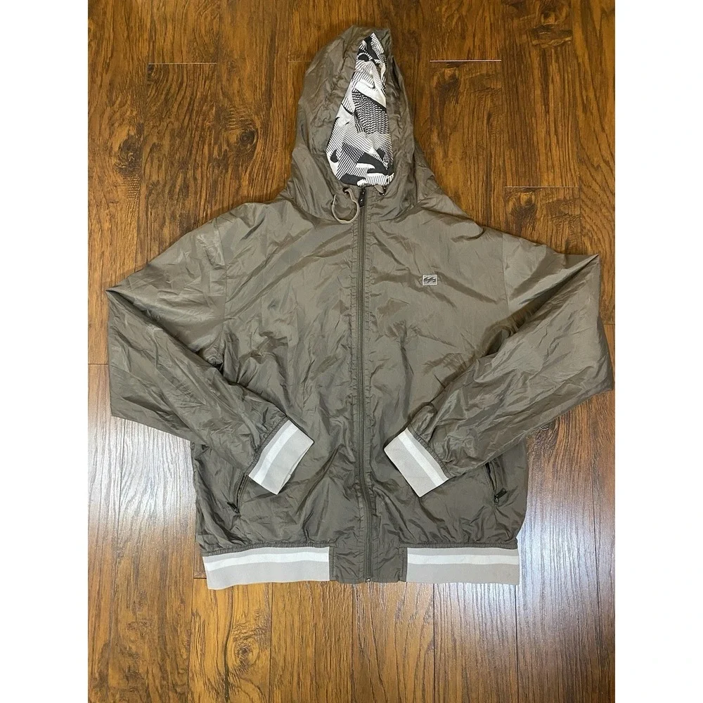 Billabong Windbreaker Large Gray Y2K Ringer Surfwear Full Zip Jacket Skate